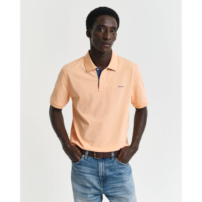 mens GANT Regular Contrast Pique Polo Shirt, Peachy Orange
