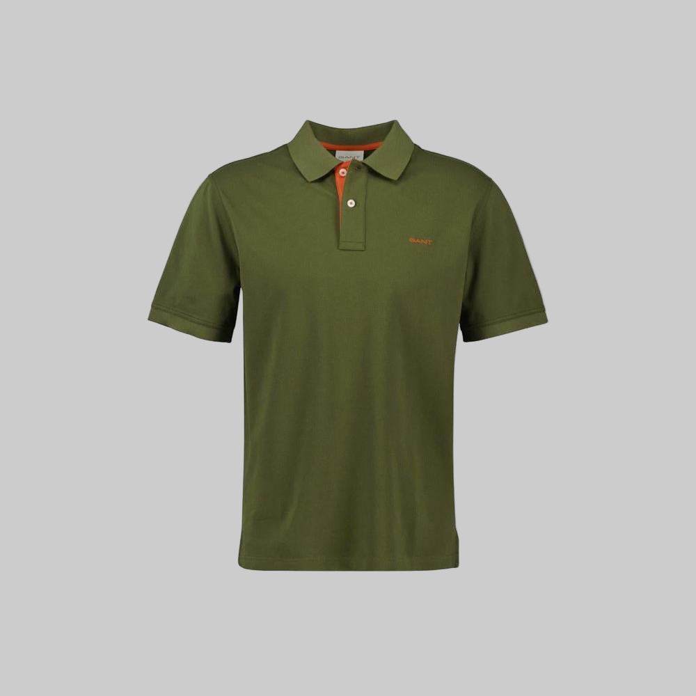GANT Regular Contrast Pique Polo Shirt, Moss Green.