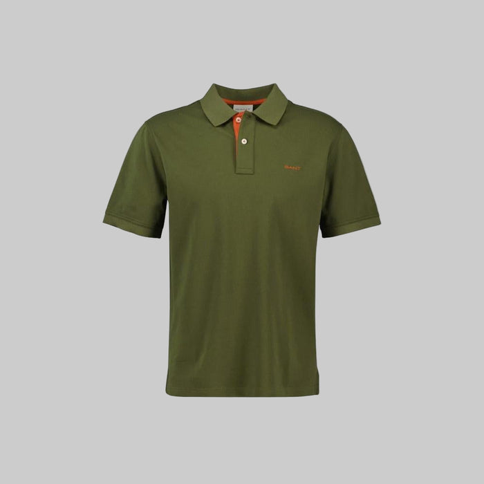 GANT Regular Contrast Pique Polo Shirt, Moss Green.