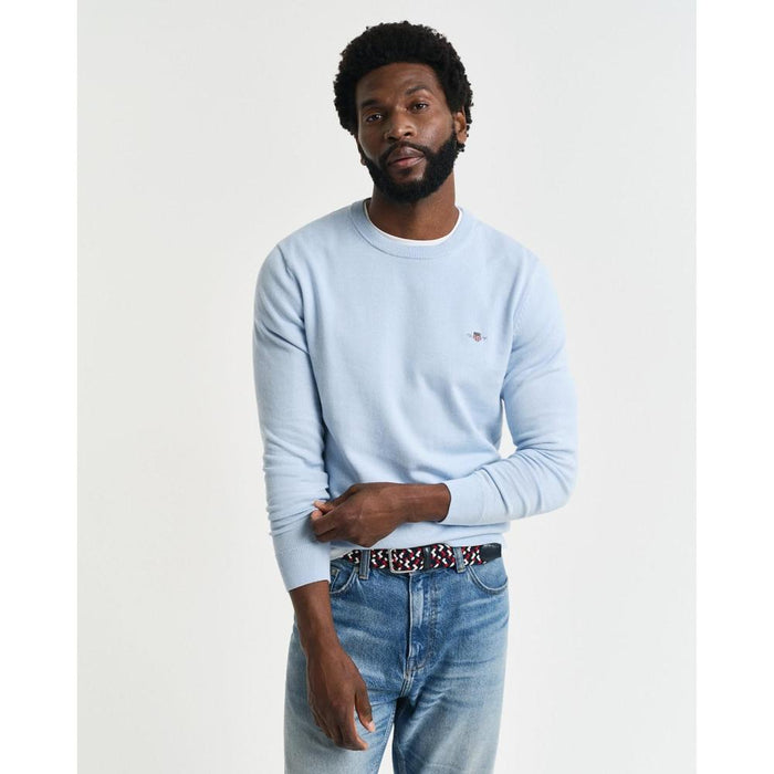 Mens gant Classic Cotton Crew Neck Jumper, Fresh Blue