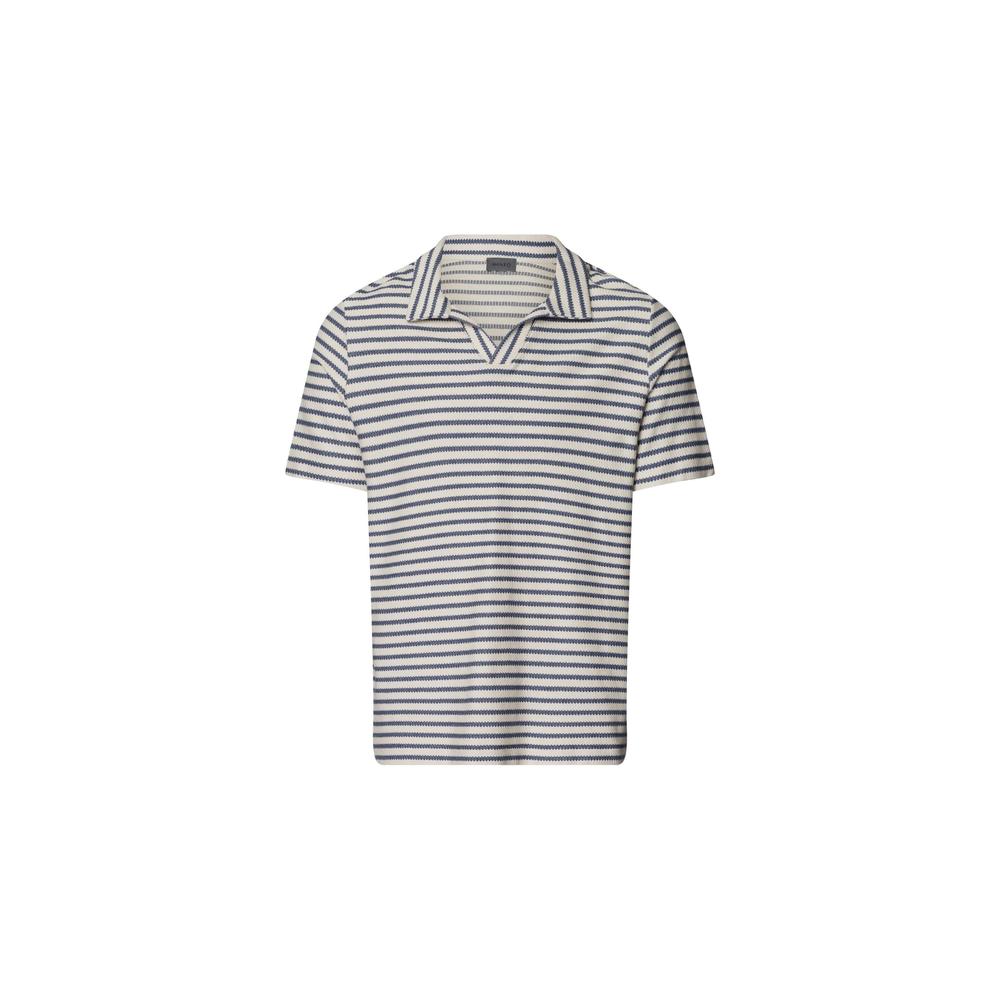HANRO Loungy Summer V-Neck Polo Shirt, Deep Breeze Stripe. 