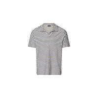 HANRO Loungy Summer V-Neck Polo Shirt, Deep Breeze Stripe. 