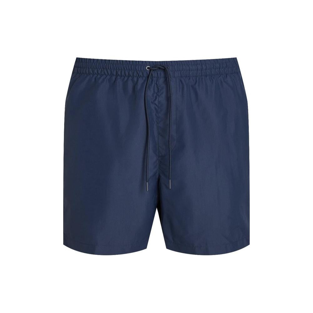calvin klein mens Medium Leg Length Drawstring Solid Swim Shorts, Dark Sapphire