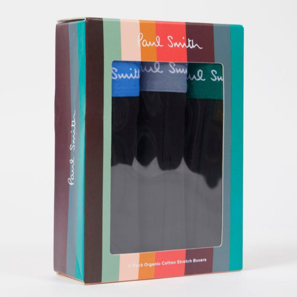 Paul Smith 3-Pack Boxer Trunks with Mixed Waistband, Black 2716