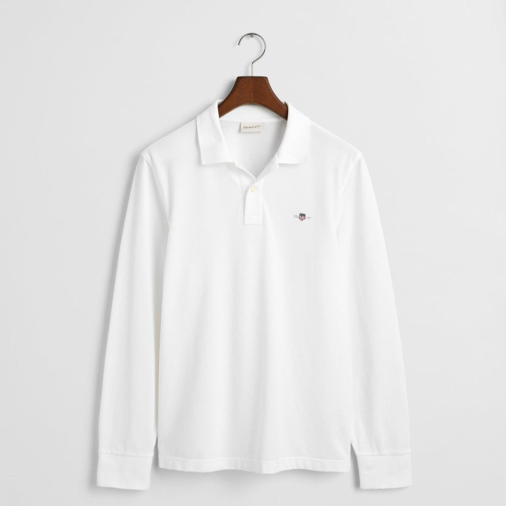 Reg Shield Long-Sleeve Pique Rugger Top, White