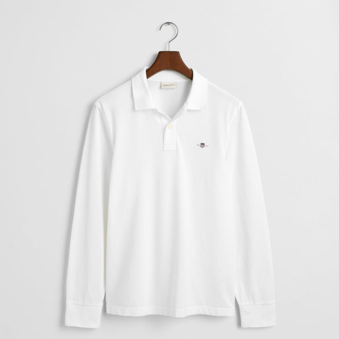 Reg Shield Long-Sleeve Pique Rugger Top, White