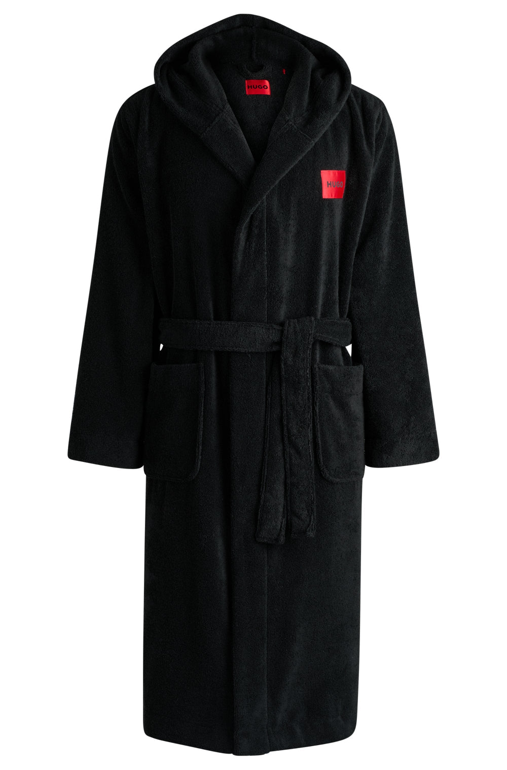 Terry Hooded Dressing Gown, Black
