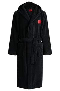 Terry Hooded Dressing Gown, Black