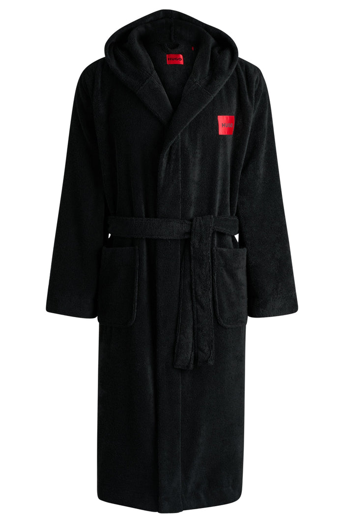 Terry Hooded Dressing Gown, Black