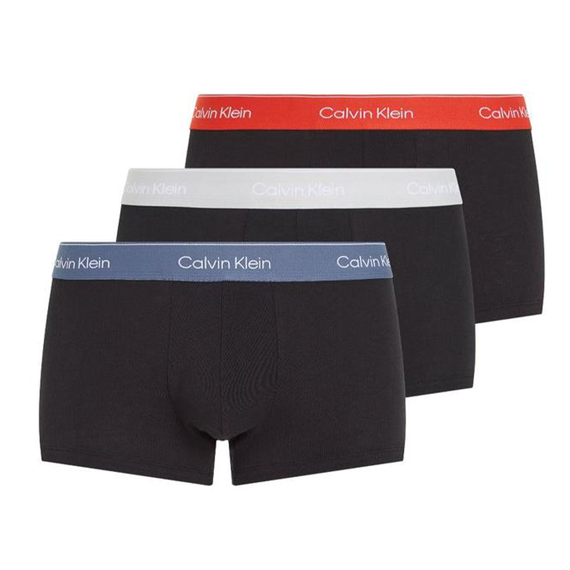 Calvin Klein 3-Pack Icon Cotton Stretch Low Rise Boxer Trunks, Black / Vintage Indigo / Micro Chip / Molten