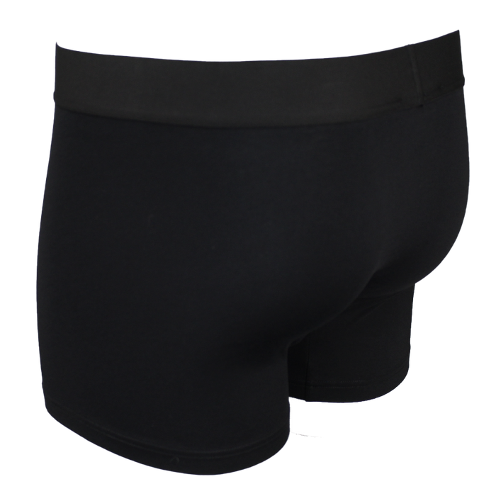 Black boxer briefs on a white background