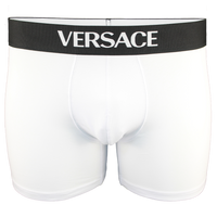 White boxer briefs with a black Versace waistband on a white background