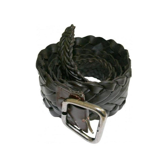 Wide Woven Leather Belt, Brown-Devils Skin-UNDERU