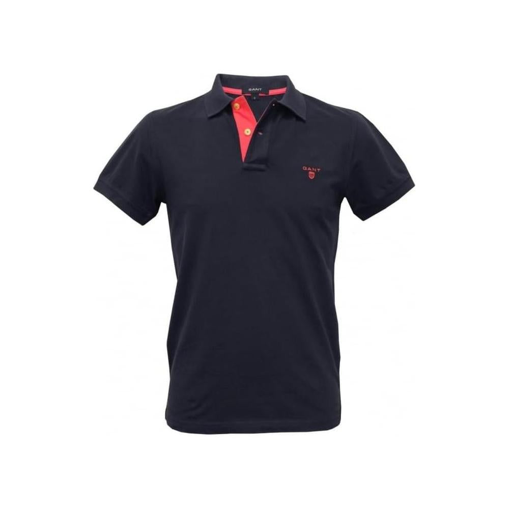 Contrast Collar Pique Rugger Polo Shirt, Navy/Pink-GANT-UNDERU