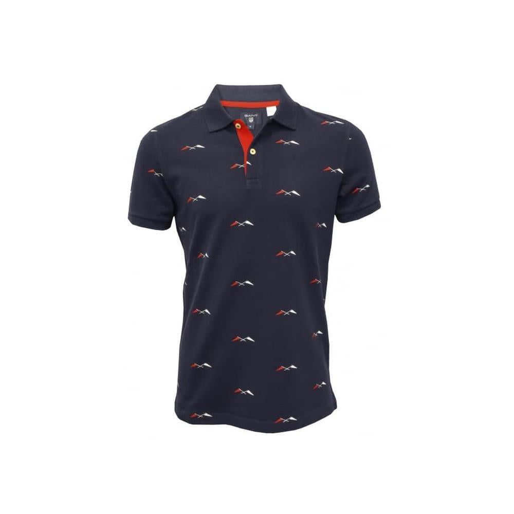 Allover Flags Print Polo Shirt, Navy-GANT-UNDERU
