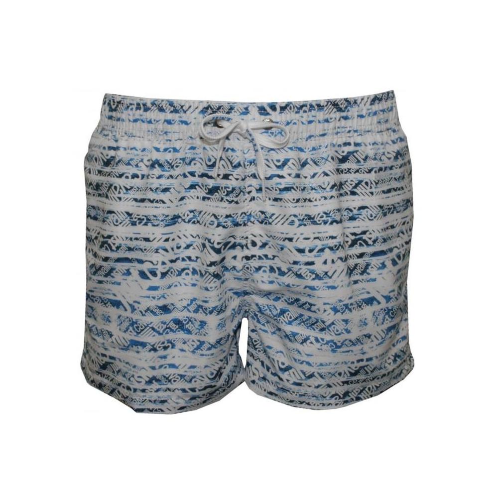Allover Logo Print Swim Shorts, White/Denim-Just Cavalli-UNDERU