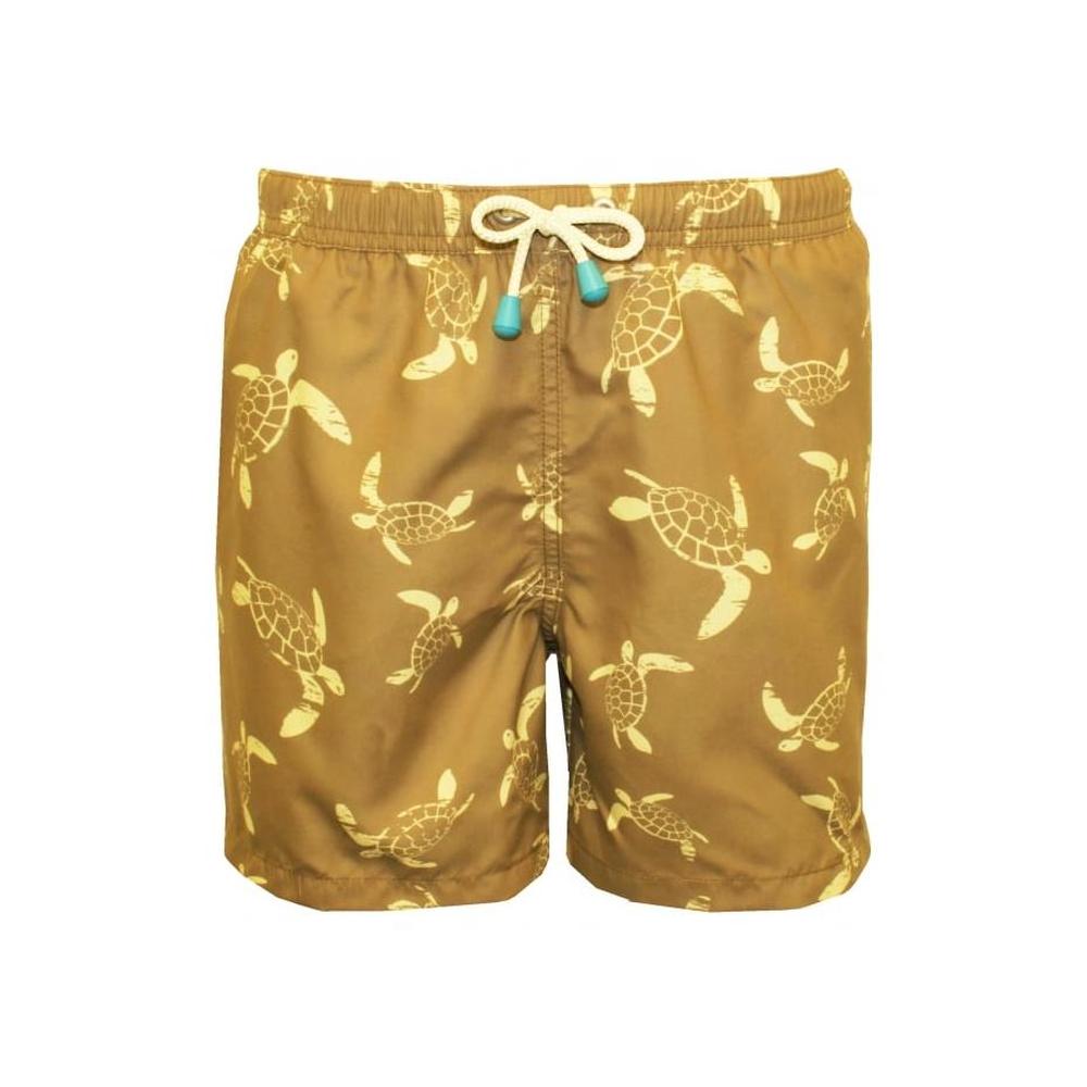 Turtle Print Boys Swim Shorts, Khaki/lemon-Oiler & Boiler-UNDERU