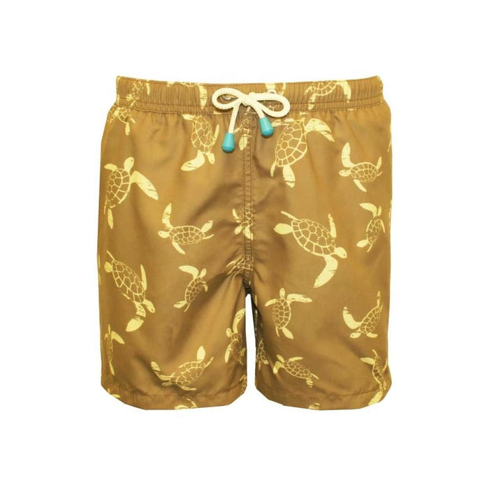 Turtle Print Boys Swim Shorts, Khaki/lemon-Oiler & Boiler-UNDERU