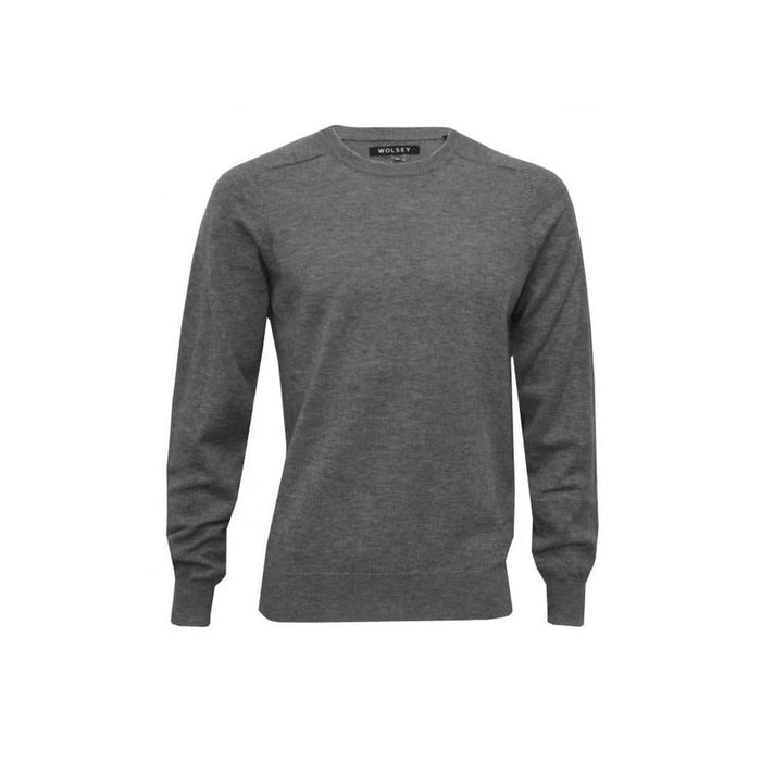 100% Extra Fine Merino Wool Crew-Neck Sweater, Grey Melange-Wolsey-UNDERU