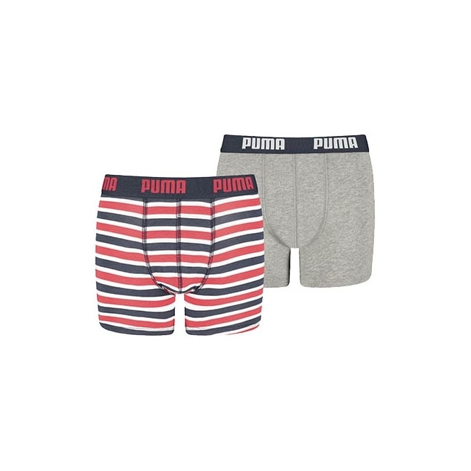 Puma 2-Pack Printed Stripe Boy's Boxer Briefs, Red/Grey
