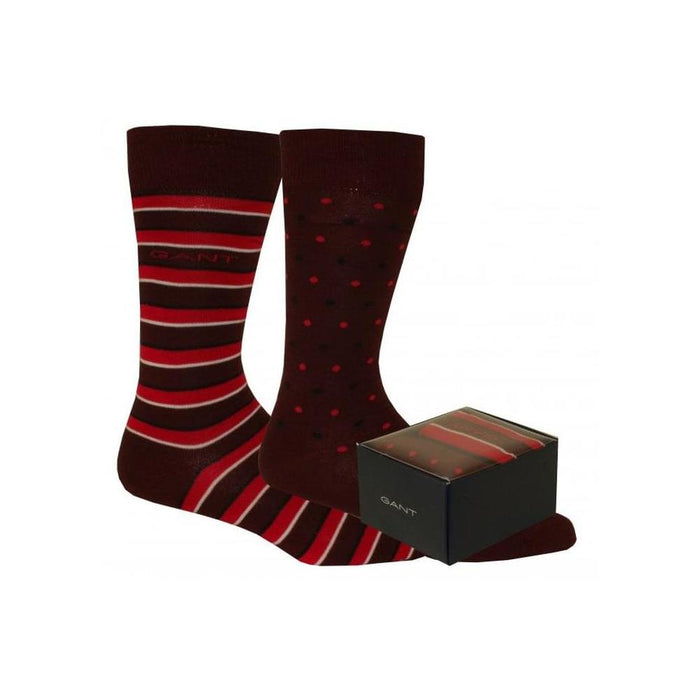 2-Pack Spots & Stripes Socks Gift Box, Burgundy-GANT-UNDERU