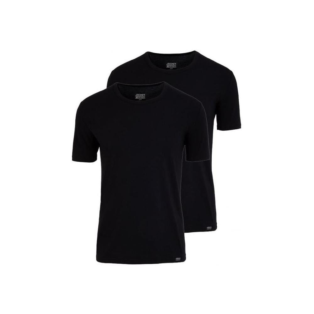 2-Pack Cotton Stretch Crew-Neck T-Shirts, Black-Jockey-UNDERU