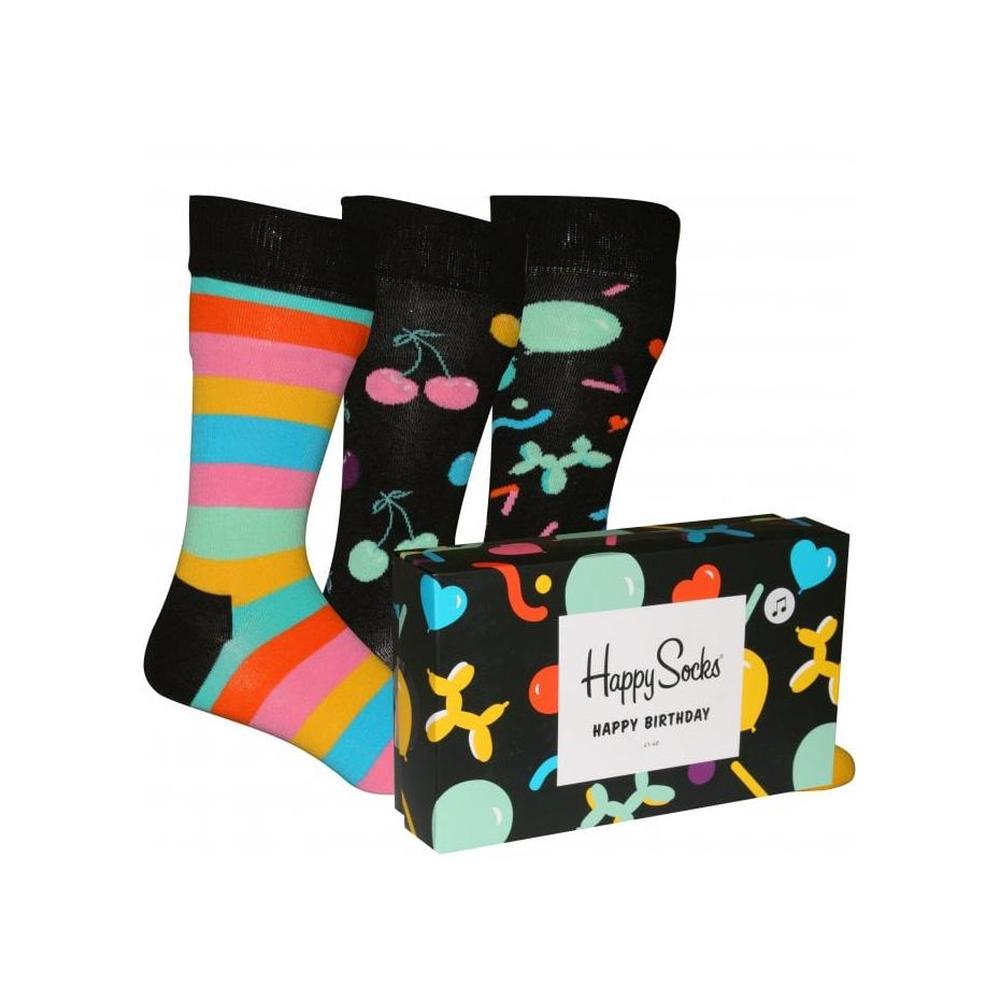 3-Pack Happy Birthday Socks Gift Box, Black/Multi-Happy Socks-UNDERU