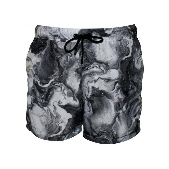 West Hampton Marble Print Swim Shorts, White/Black-Oiler & Boiler-UNDERU