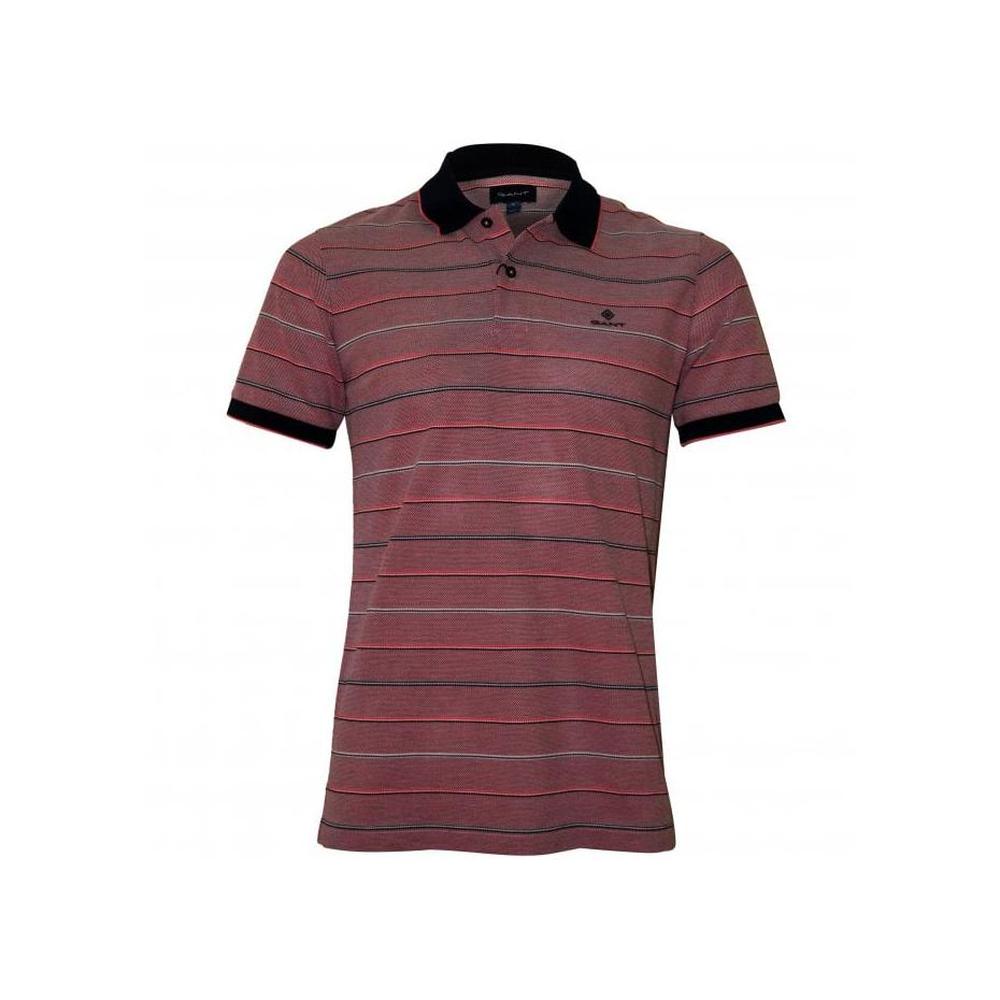 Oxford Stripe Pique Rugger Polo Shirt, Watermelon Red-GANT-UNDERU