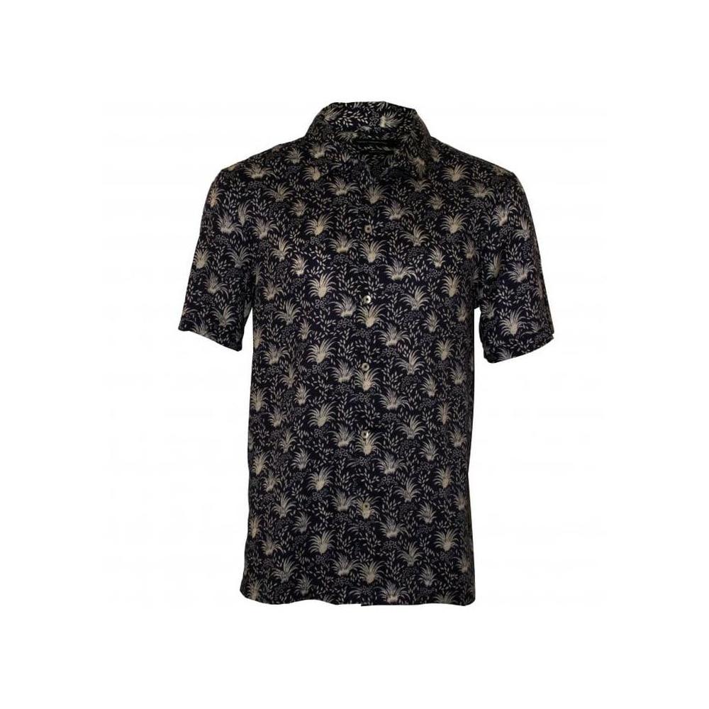 Palm Print Lyocell Short-Sleeve Shirt, Indigo-French Connection-UNDERU