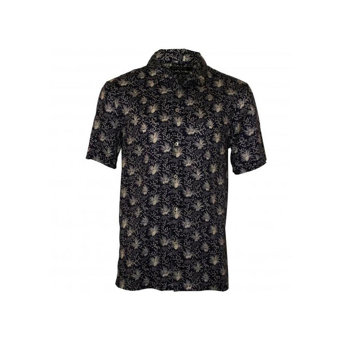 Palm Print Lyocell Short-Sleeve Shirt, Indigo-French Connection-UNDERU
