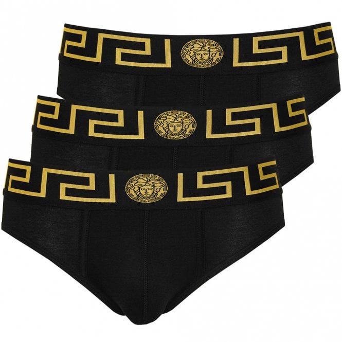 Versace Underwear, 3-Pack Iconic Low-Rise Briefs in Black
