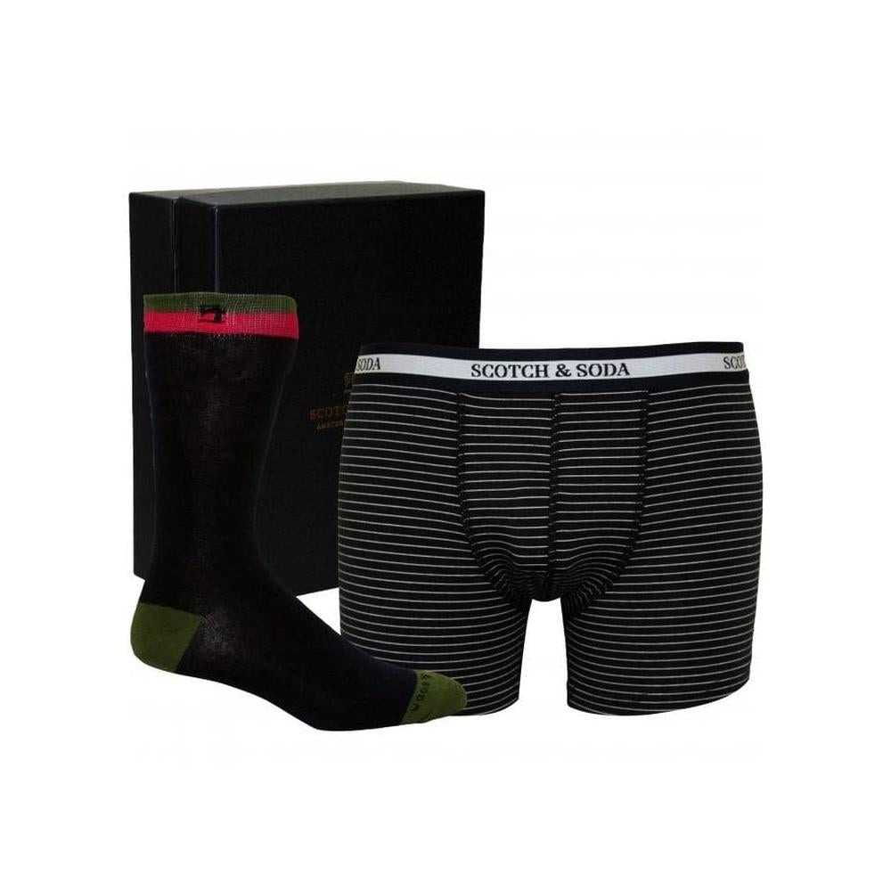 Luxury Gift Box Set with Striped Boxer Briefs and Jacquard Socks, Navy/Blue-Scotch & Soda-UNDERU
