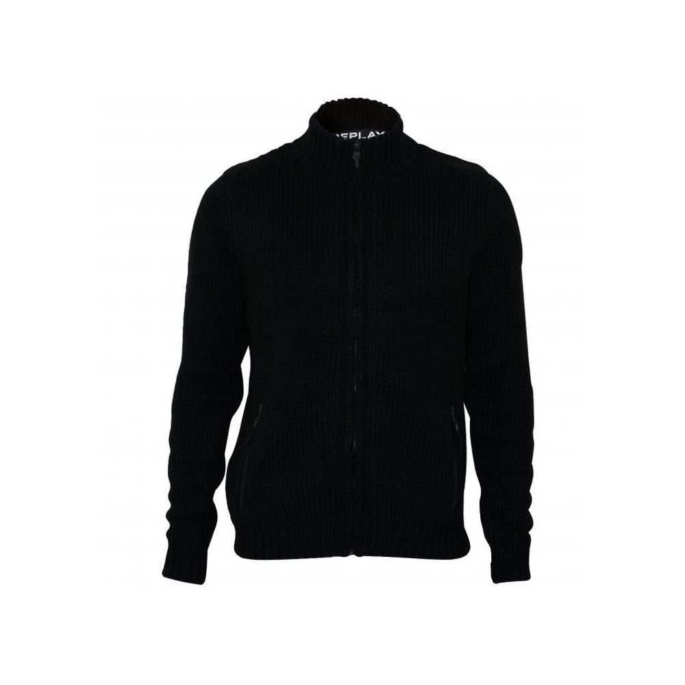 Full-Zip Wool-Knit Jumper, Black-Replay-UNDERU