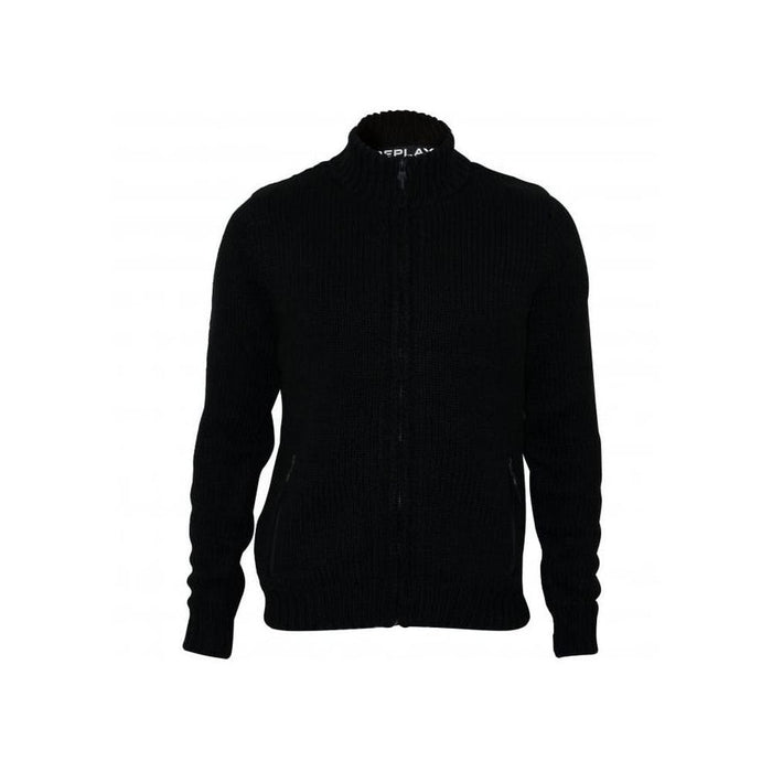 Full-Zip Wool-Knit Jumper, Black-Replay-UNDERU