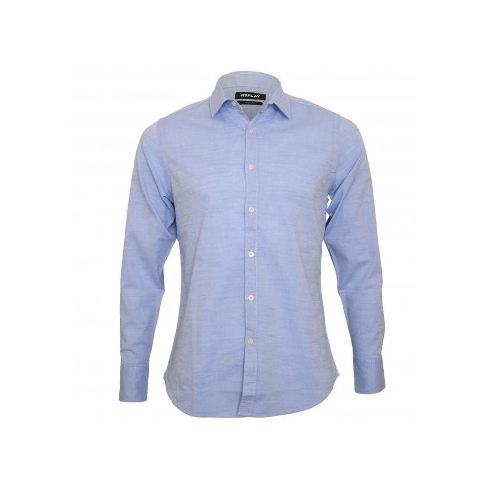 Classic Cotton Poplin Shirt, Slim-Fit, Light Blue-Replay-UNDERU