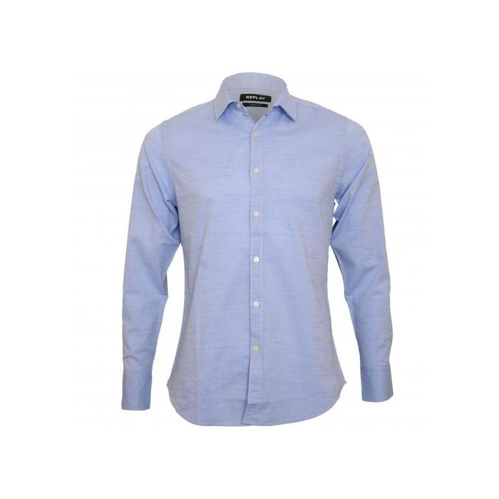 Classic Cotton Poplin Shirt, Slim-Fit, Light Blue-Replay-UNDERU