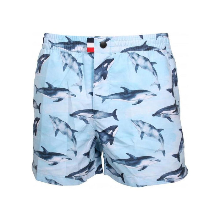 Flipper Print Swim Shorts, Sky Blue-Franks-UNDERU