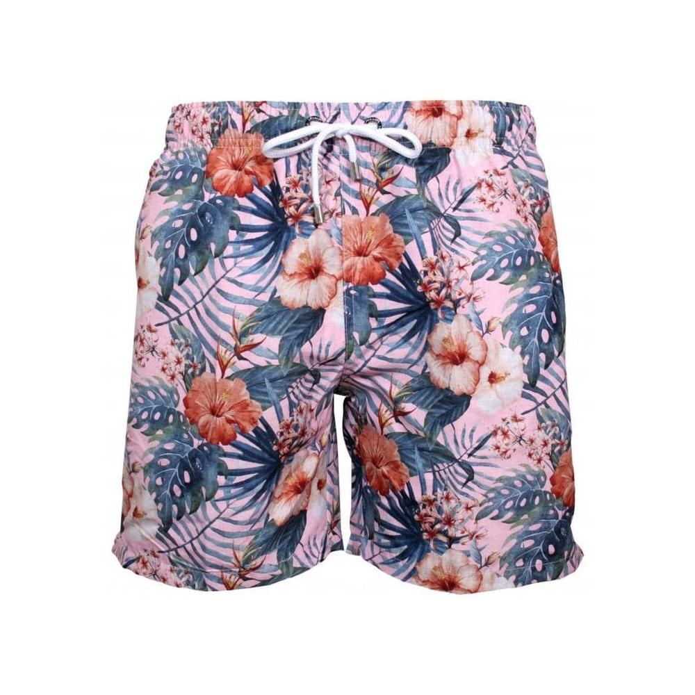 Hawaiian Flowers Print Swim Shorts, Maui Pink-Franks-UNDERU