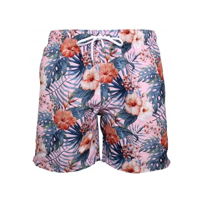 Hawaiian Flowers Print Swim Shorts, Maui Pink-Franks-UNDERU