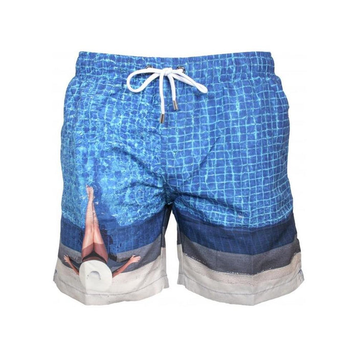 Santorini Pool Photographic Print Swim Shorts, Blue-Franks-UNDERU
