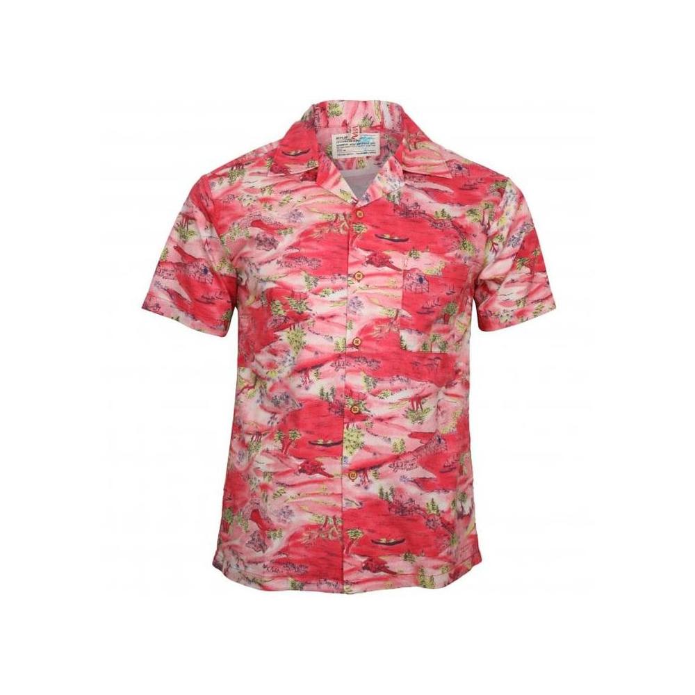 Japanese Landscape Short-Sleeve Shirt, Pale Red-Replay-UNDERU