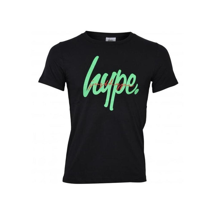 Hype-Boys Crew-Neck Neon Double Logo T-Shirt, Black-UNDERU