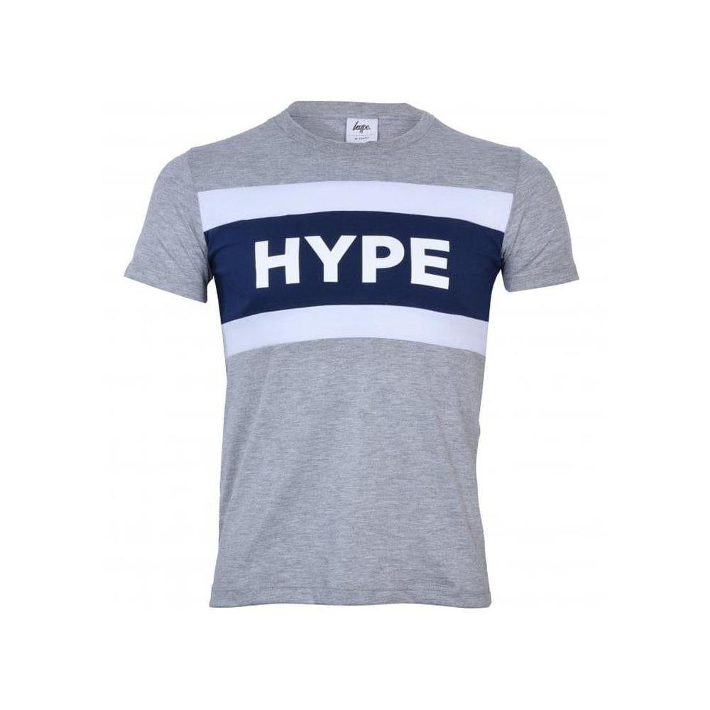 Hype-Boys Crew-Neck Block Logo T-Shirt, Grey Melange-UNDERU
