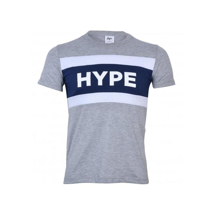 Hype-Boys Crew-Neck Block Logo T-Shirt, Grey Melange-UNDERU