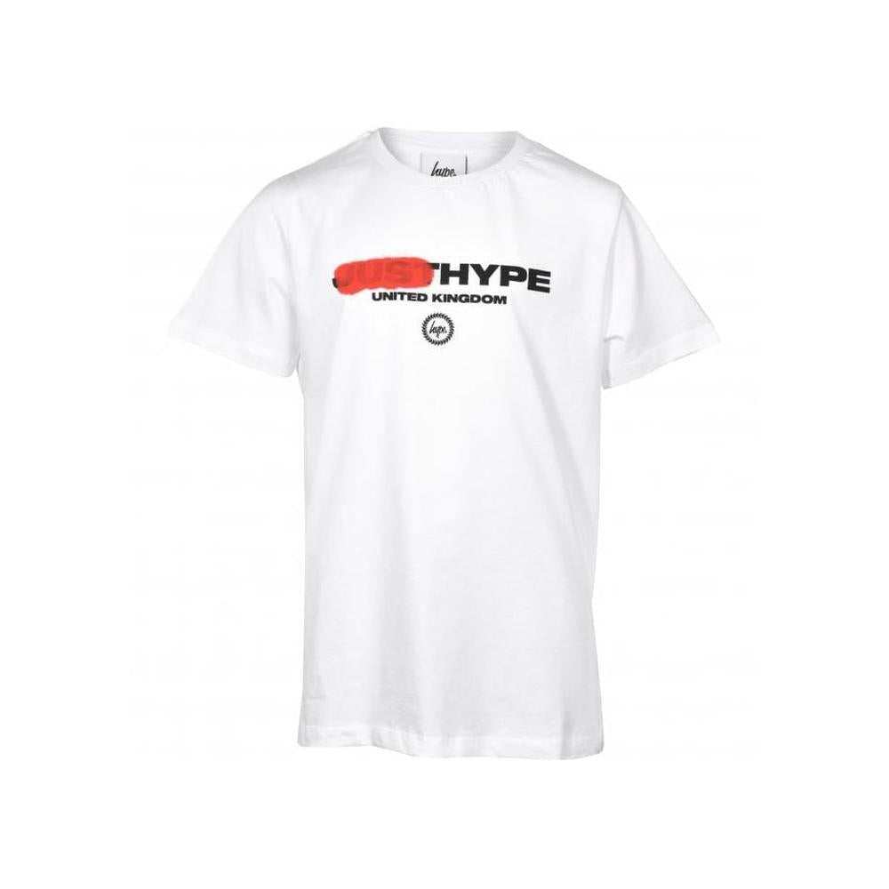 Boys Crew-Neck Spray Logo T-Shirt, White-Hype-UNDERU