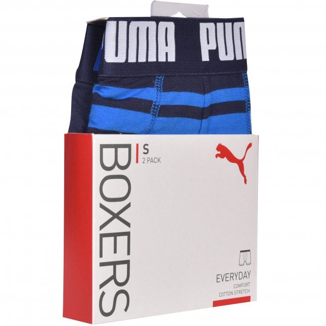 Puma Men's 2-Pack Heritage Stripe Boxer Briefs, Blue/Navy