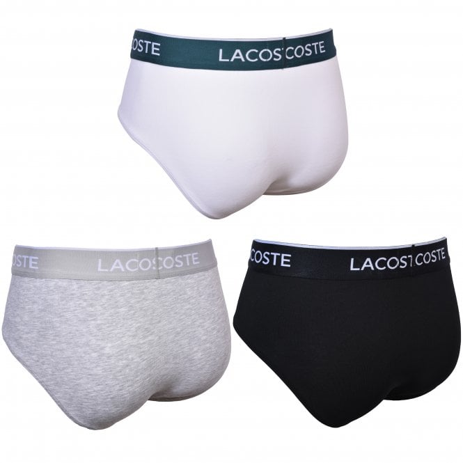 Lacoste 3-Pack Casual Cotton Stretch Briefs, Black/White/Grey