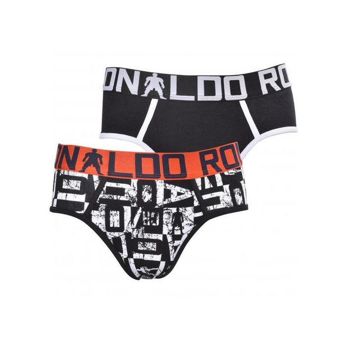 2-Pack Logo Print & Contrast Trim Boys Briefs, Black-CR7-UNDERU