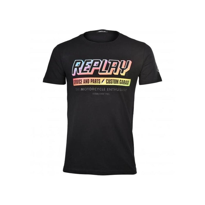 Motorcyle Enthusiast Logo T-Shirt, Black-Replay-UNDERU